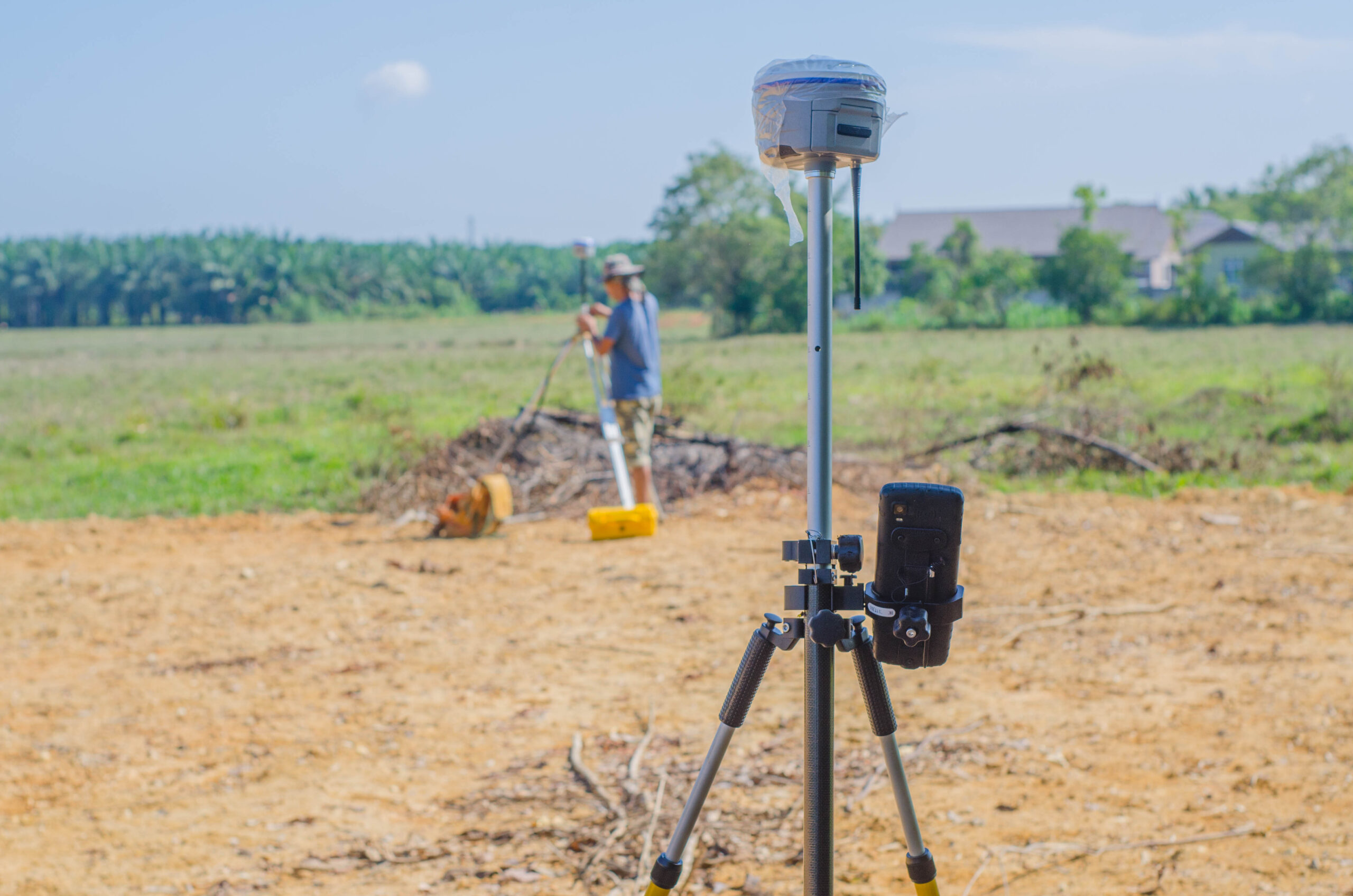 Land,surveyor,set,up,gps,gnss,instrument,on,the,field